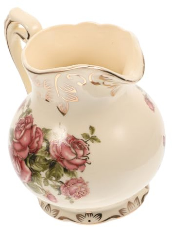 Hoement European Style Ceramic Milk Jug with Gold Pattern Gravy Boat for Sauce Syrup and Coffee Vintage Comfort-Grip Pitcher Cup for Home Restaurant and Party Use