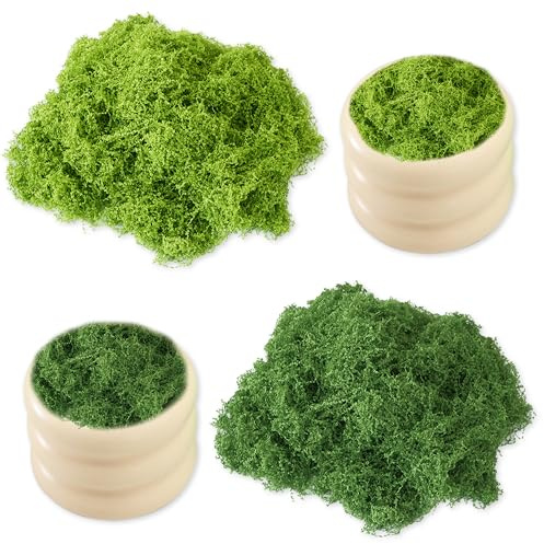 JNYUTEEN 200 Gramos de Musgo Artificial para Decoración, Verde Oscuro y Verde Sintético para Manualidades, Musgo Decorativo Falso para Proyectos DIY, Maquetas y Decoración Navideña
