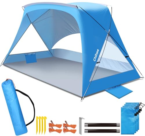 Chihee Tienda de playa Refugios para el sol Tejido protector contra los rayos UV con parte superior plana Malla transpirable con bolsas de arena adicionales Diseño minimalista Portátil Fácil de montar