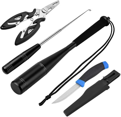 GBKDQQ Fishing Fischtöter, 4 Pcs Fischtöter Angelzange, Hakenlöser Totschläger, Angeln Zange, Angelmesser, Fischer Zubehör Geschenk für Herren Süß- und Salzwasserangeln