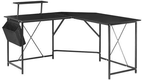 Beliani Eckschreibtisch schwarz L-Form 180x140 cm mit Metallgestell Monitorablage Stofftasche Tacony