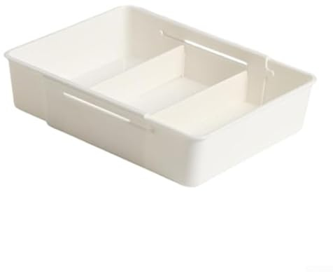 Organiseur de couverts extensible, séparateur de tiroir réglable de 27 à 38,5 cm, en polypropylène pour cuisine, bureau, salle de bain, blanc (taille L)