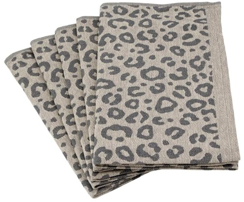 Ross 5er Set Geschirrtücher Leoprint – 100% hochwertige Baumwolle, 50x70 cm, Moderne Leo-Optik, saugfähig & langlebig – Stylisches Küchenhandtuch für Alltag & Dekoration (Beige)