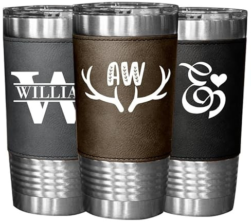 Mocessory Personalised 20oz Leatherette Tumbler Custom Printed Travel Mug | Stainless Steel Tumbler Leather Sleeve Cup, Ideal for Coffee Tea Hot/Cold Drinks, Men Women Gifts for Christmas,Mother's day
