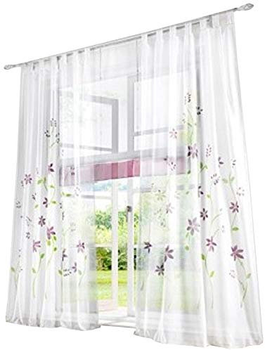 BAILEY JO 1er-Pack Gardine Schlaufen Gardinen Mit Blumen Voile Lichtdurchlässig Vorhang (BxH 150x225cm, violett)