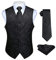 Hisdern Manner Paisley Floral Jacquard Weste & Krawatte und Einstecktuch Weste Anzug Set, Schwarz, Gr.-XL (Brust 48 Zoll)