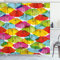 ABAKUHAUS Bunt Duschvorhang, Lebhafte Regenschirmfiguren, mit 12 Ringe Set Stielvoll Modern, 175x200 cm, Grün Gelb