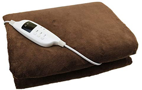 Electric Heated Throw Brown Over Under Blanket Fleece Bed Washable Soft Mattress