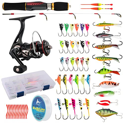 Dr.Fish Eisangelrute und Spule, Angelrute, Ausrüstungs-Set, Rucksack, Stuhl, Köder, Zubehör