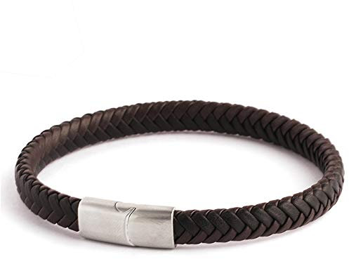 Merit Ocean Echtleder-Armband für Herren, Braun und Schwarz, verflochtener Armreif, Edelstahlverschluss