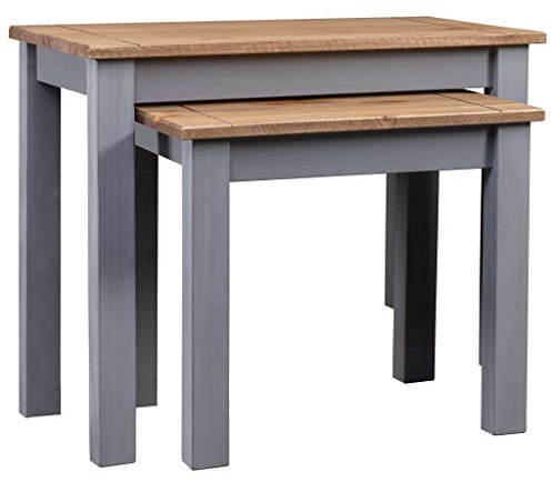 vidaXL 2X Massivholz Panama-Kiefer Satztisch Rustikal Couchtisch Beistelltisch Kaffeetisch Sofatisch Wohnzimmertisch Holztisch Tisch Grau