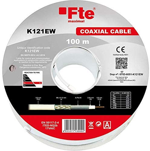 FTE Cavo Antenna TV SAT Coassiale PVC 5mm Classe A Bianco Matassa 100mt K121ew
