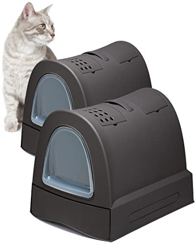 PETGARD 2er-Set Katzen-Klo mit Schublade Tier-Toilette mit Klappe Hauben-Toilette Haustier-Klo Katzen-Toilette mit Schaufel Schwarz