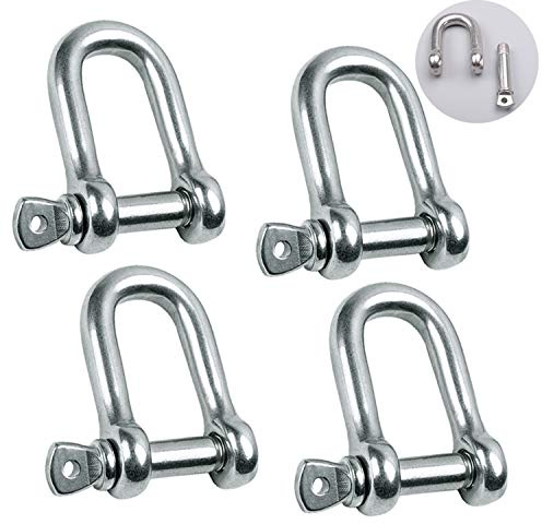Metown D Ring Shackle 1/4 (6mm), 304 Stainless Steel Boat Anchor Shackle Chain Shackle Screw Pin Bow Shackle for Chains Wirerope Lifting Outdoor Camping Survival Rope Bracelets (M6, 4PCS)