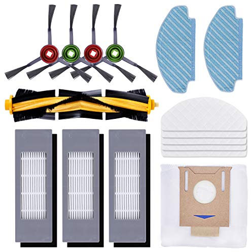 KEEPOW 16 Zubehör Set für Ecovacs Deebot Ozmo N8 N8+ N8 PRO T8 Pure T8 T9 T9+ Staubsauger Roboter, Ersatzteile 1 Hauptbürste 3 Filter 4 Seitenbürste 1 Staubbeutel 2 Wischtücher 5 Tücher