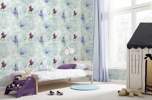 Komar Disney Vlies Tapete Frozen Fresh Breeze - 1 Rolle - Größe: 10,05 x 0,53 m - Kinderzimmer, Eiskönigin, Anna, Elsa, Prinzessin