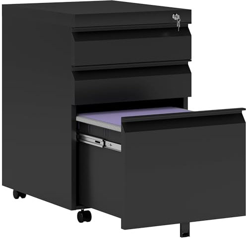 HOMCOM Caisson de bureau mobile rangement bureau sur roulettes 3 tiroirs verrouillables 39 x 48 x 60 cm noir