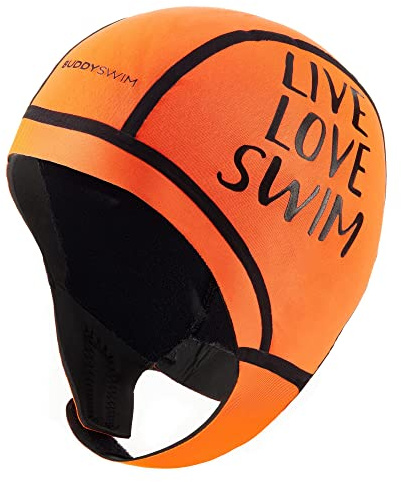 BUDDYSWIM Bonnet Néoprène 2,5 mm pour la Natation en Eau Libre. Bonnet etanche Isole du Froid avec Fermeture Facile. Utile pour la Plongée sous-Marine, Le Surf et Le Travail dans l'eau. Couleur Orange