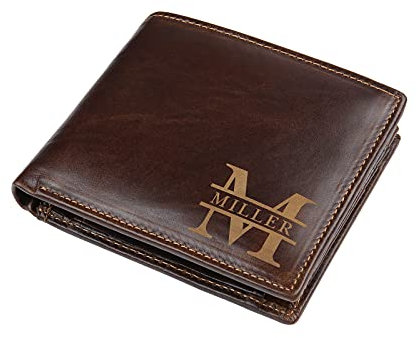 kaululu Portmonee Herren Personalisiert Geldbeutel mit Foto Namen Braun Leder Männer Geschenke Weihnachten/Valentinstag/Vatertag/Geburtstag
