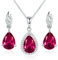 Rot Rubin Tropfen Schmuckset 925 Sterling Silber Damen Kette Ohrring Halskette Anhänger Ohrstecker 40+5CM Kettenlänge Geschenkverpackung mit Schöne Schmuck Box