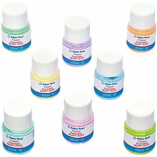 Baker Ross FC346 Pastel Porcelain Paint Pots - Pack of 8, 20ml, Assorted Colours, Ceramic Paint, Oven Bake, Dishwasher Resistant