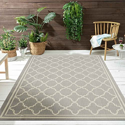 VIMODA Teppich In- und Outdoor Flachgewebe Terrasse Balkon Wetterfest Wintergarten Robust Marokkanisch geprägtes Design, Farbe:Beige, Maße:Ø 160 cm Rund