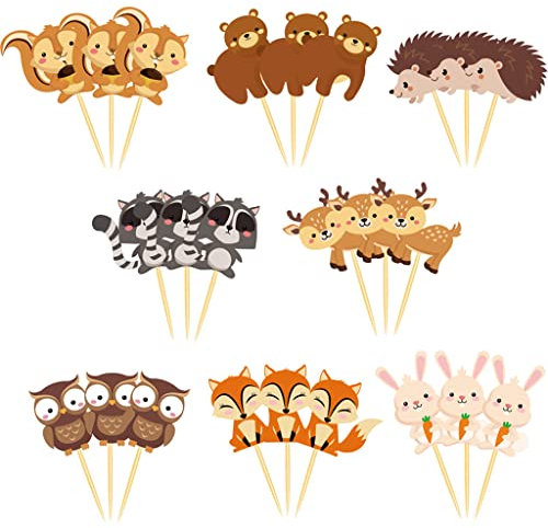 Dalettu 24 Stück Wald Tier Cupcake Toppers, Tier Muffinförmchen, Dschungel Tiere Kuchen Muffins Dekoration Kinder, Zoo Tier Cake Topper für Kinder Geburtstag Dschungel Party Deko, Babyparty
