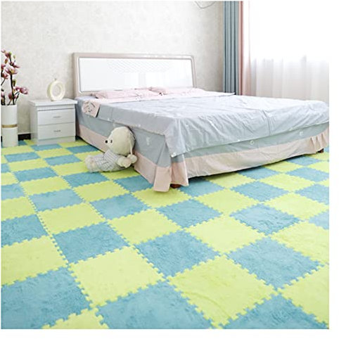 30 PCS Interlocking Foam Mats,Fluffy Carpet Tiles Plush Area Rug,12X12 Interlocking Puzzle Floor Mat with Border,Soft Crawling Playmat Floor Tiles,Bedroom EVA Foam Mat,Lake Blue+Light Green