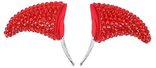 Beavorty Teufelshörner-Haarspange, 2 Stück, Strass-Halloween-Cosplay-Kostüm-Kopfbedeckung, rote Horn-Haarnadeln für Halloween-Cosplay