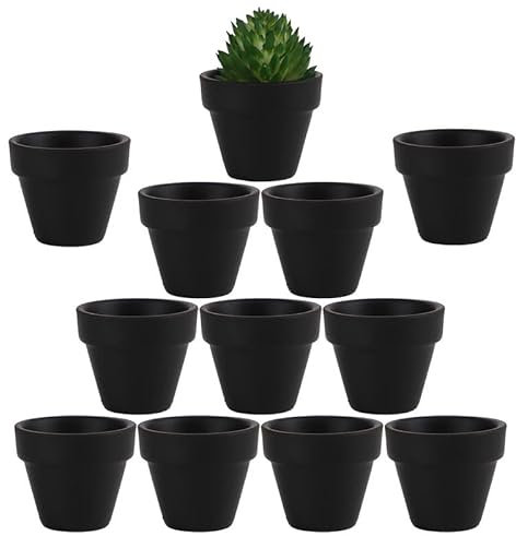 Yishang Lot de 12 petits pots en terre cuite noire de 4,8 cm avec trous de drainage, pour petits cactus, herbes, plantes succulentes, travaux manuels