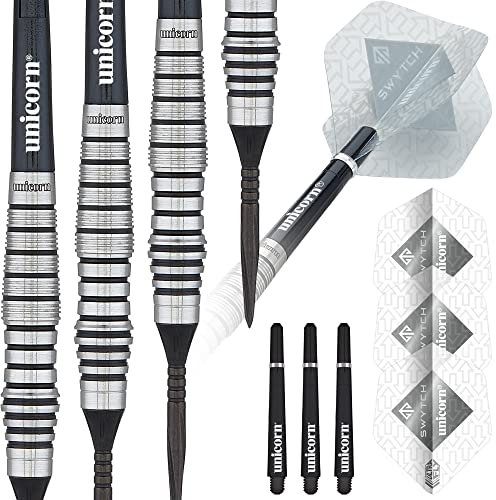 Unicorn Black|Steel Tip Darts SWYTCH Dartpfeile mit Stahlspitze, Schwarz, 23 g