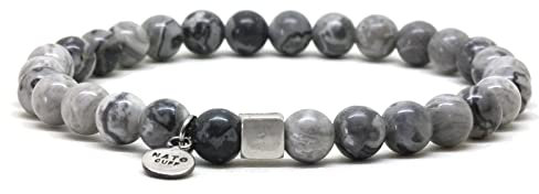 Nato Cuff - 925 Sterling Silber Armband - Jasper Perlen Halbedelsteine - Herren und Damen schmuck Handgefertigt in Frankreich (Large 19cm)
