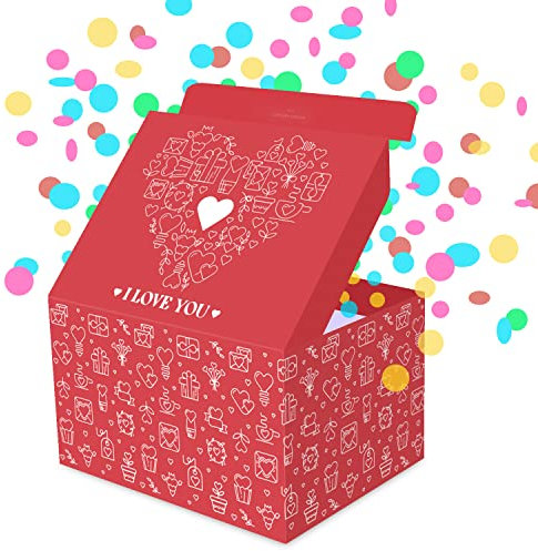 FETTIPOP Geschenkbox DIY, Geschenkkartons Explodierende Konfetti (Liebe Herz) 18,5x14x11 cm, Überraschung Explosion Box Pop Up mit Wow-Effekt