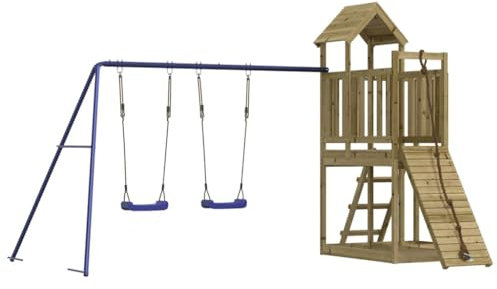 vidaXL Spielturm, Klettergerüst mit Kletterwand Schaukel, Kinder Kletterturm mit Holzdach, Spiel-Zubehör für Garten, Holz Spielplatz, Imprägniertes Kiefernholz