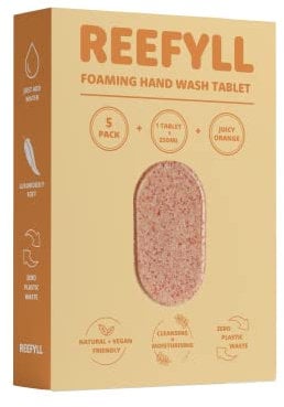 Reefyll Foaming Hand Soap 5 Refill Tablets for Foaming Dispenser only, Dissolvable Plastic Free Hand Wash Pods, Just Add Water to Transform to Velvety Foam, Juicy Orange Scent
