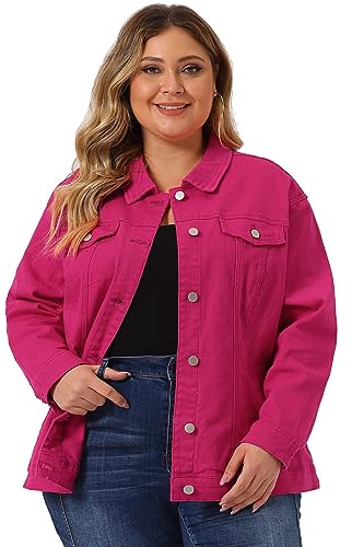 uxcell Veste en jean grande taille pour femme avec coutures décoratives, boutonnière à l'avant
