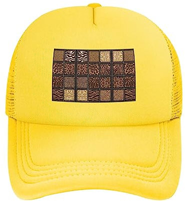WILRAY Wild Zoo Print Erwachsene Atmungsaktive Mesh Baseball Cap Outdoor Sport Mesh Baseball Hut Unisex Schwarz, gelb, One size