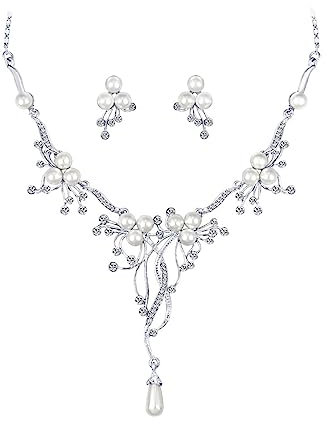 Zolkamery Hochzeit Schmuckset Damen, Glitzernde Kristall Braut Schmuckset mit perlen, Halskette & Ohrringe Hängend Set für Braut Brautjungfer, Glitzernde Luxus Brautschmuck für Verlobung Hochzeitstag