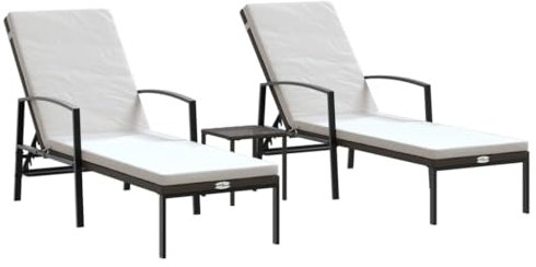 vidaXL Tumbonas con Mesita 2 uds, Sillas con Respaldos, Sillones de Relax, Asientos para Jardín Patio Piscina Balcón, Ratán Sintético Marrón