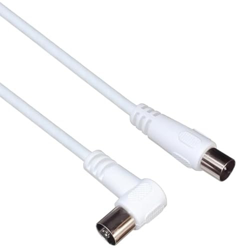 PremiumCord Cable de Antena Coaxial TV 15m, 75 Ohm, Iec Macho A Hembra 90°, Apantallado - Para DVB-C, DVB-T/T2, 4K UHD 2160p, Full HD 1080p 3D, Color Blanco