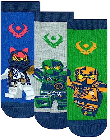 LEGO Pack de 3 Chaussettes Ninjago | Chaussettes de Garçons Ninja | Pack de 3 Chaussettes en Coton pour Garçons