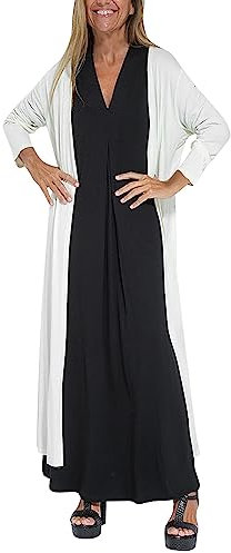 Cardigan estivo da donna, casual, tinta unita, a maniche lunghe, con sfiato, maxi cardigan ampio, bohémien, da spiaggia, prendisole lungo con cappotto lungo maglione spolverino per le donne, Nero , M