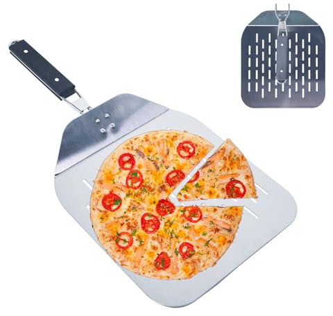 Starmise Pala para Pizza Horno, Profesional Pala para Pizzas Perforada de Acero Inoxidable 59,5 x 30 cm, con asa Plegable para Barbacoa Cocinar Pizzas, Pan