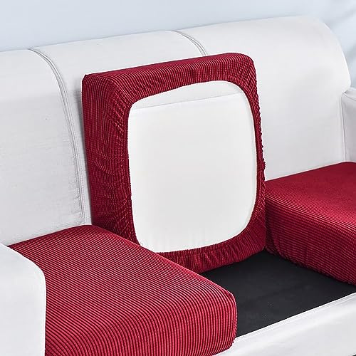Edumov Sofa Sitzkissenbezug, Stretch Sofasitzbezug, Taillierter Sofasitzbezug, Weicher Sofakissen Schonbezüge Möbelschutzbezug, Ersatz für Einzelkissen(Großer 1-Sitzer, Rot)