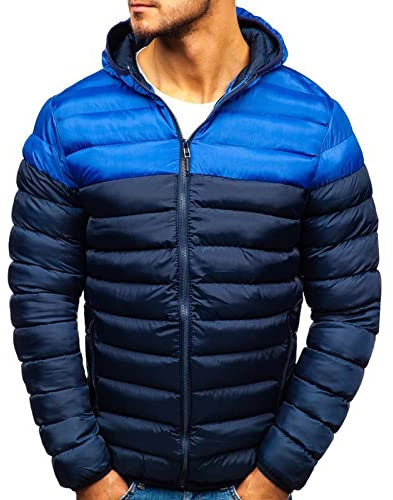 KONG JIMFAN Puffer Jacke Herren Dünne Regenjacke Herren Wattierte Kleidung Steppjacke Wanderjacke Herren Jacke Übergangsjacke Hoodie Herren Men's Winter Jacket Motorradjacken(Marine,3XL)