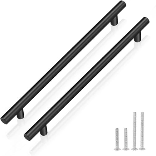 PinLin 15 Stück Griffe Küche Lochabstand 192mm Möbelgriffe Edelstahl Schwarz Küchenschrank Stangengriffe, Schrauben enthalten