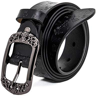 Beyeeway Frauen Vintage Echtleder Gürtel mit geprägter Schnalle Klassische gedruckt Frauen Gürtel Features Schmetterling Drucke Ideal für Jeans