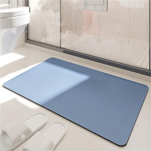 Badezimmerteppich Absorbierender Badteppich, Badematte Stein Badematten Badvorleger Rutschfest Waschbar, Badezimmer Teppiche 140x200cm Groß Teppich, SaugfäHiger Schnelltrocknende DüNner Deko, Blau