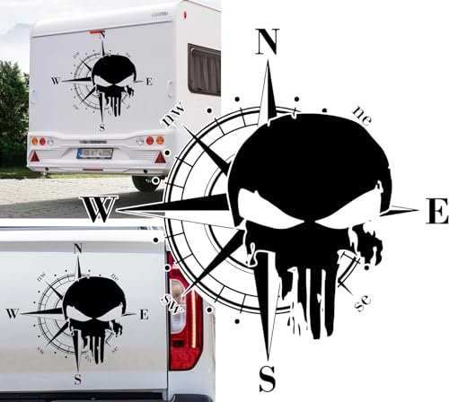 Rakelfix Kompass Punisher Army Totenkopf Aufkleber Apassbar Wohnmobil Auto Autoaufkleber Sticker Kompassrose Windrose Camper