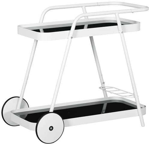 Outsunny Outdoor Servierwagen, 2-stöckiger Rollwagen, Weinregal auf Rollen, Stahlrahmen, für Pool, Party, Garten, 86,5 x 51 x 78 cm, Schwarz+Weiß